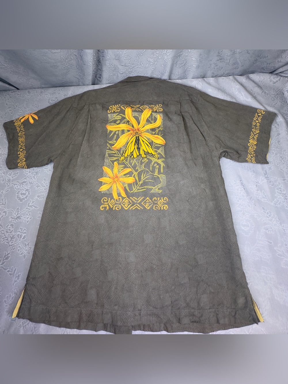 Tommy Bahama Silk Monarch Butterfly Floral Print Camp Shirt L 48”